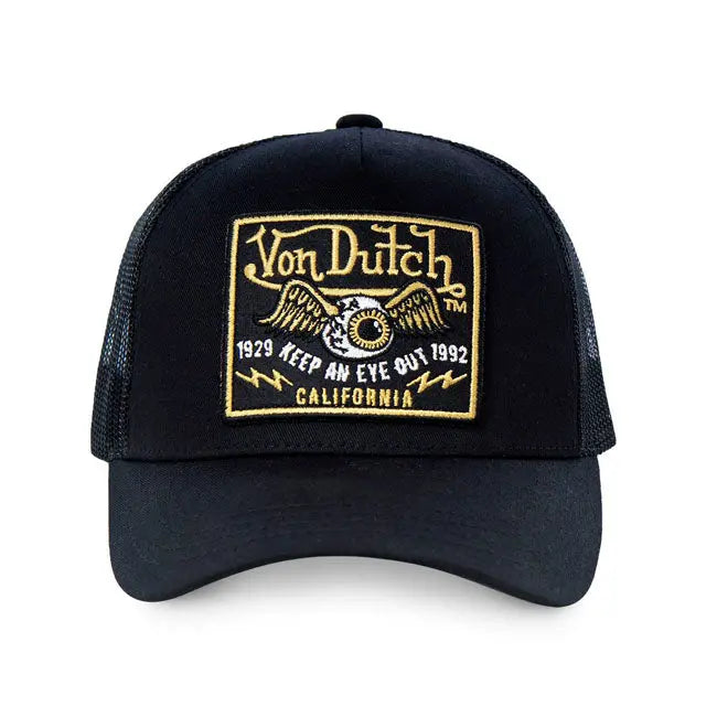 Von Dutch Heritage Cap Square Patch Eyes Gold / Black  - FREE UK Shipping, FREE 365 Day Returns | Moto Central