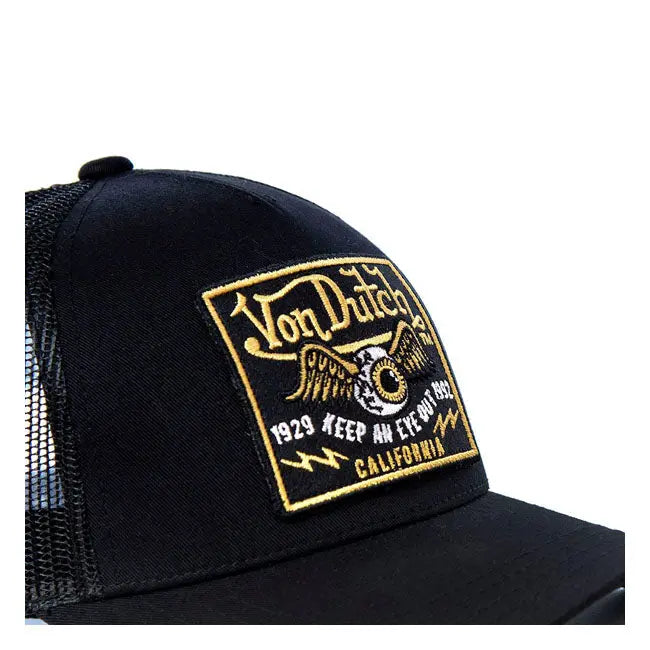 Von Dutch Heritage Cap Square Patch Eyes Gold / Black  - FREE UK Shipping, FREE 365 Day Returns | Moto Central