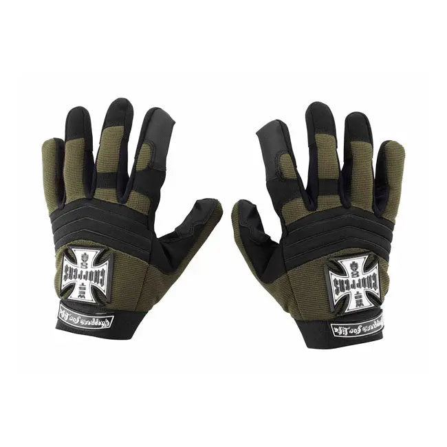 West Coast Choppers Pay Up Suckers Textile Gloves Olive / Black  - FREE UK Shipping, FREE 365 Day Returns | Moto Central