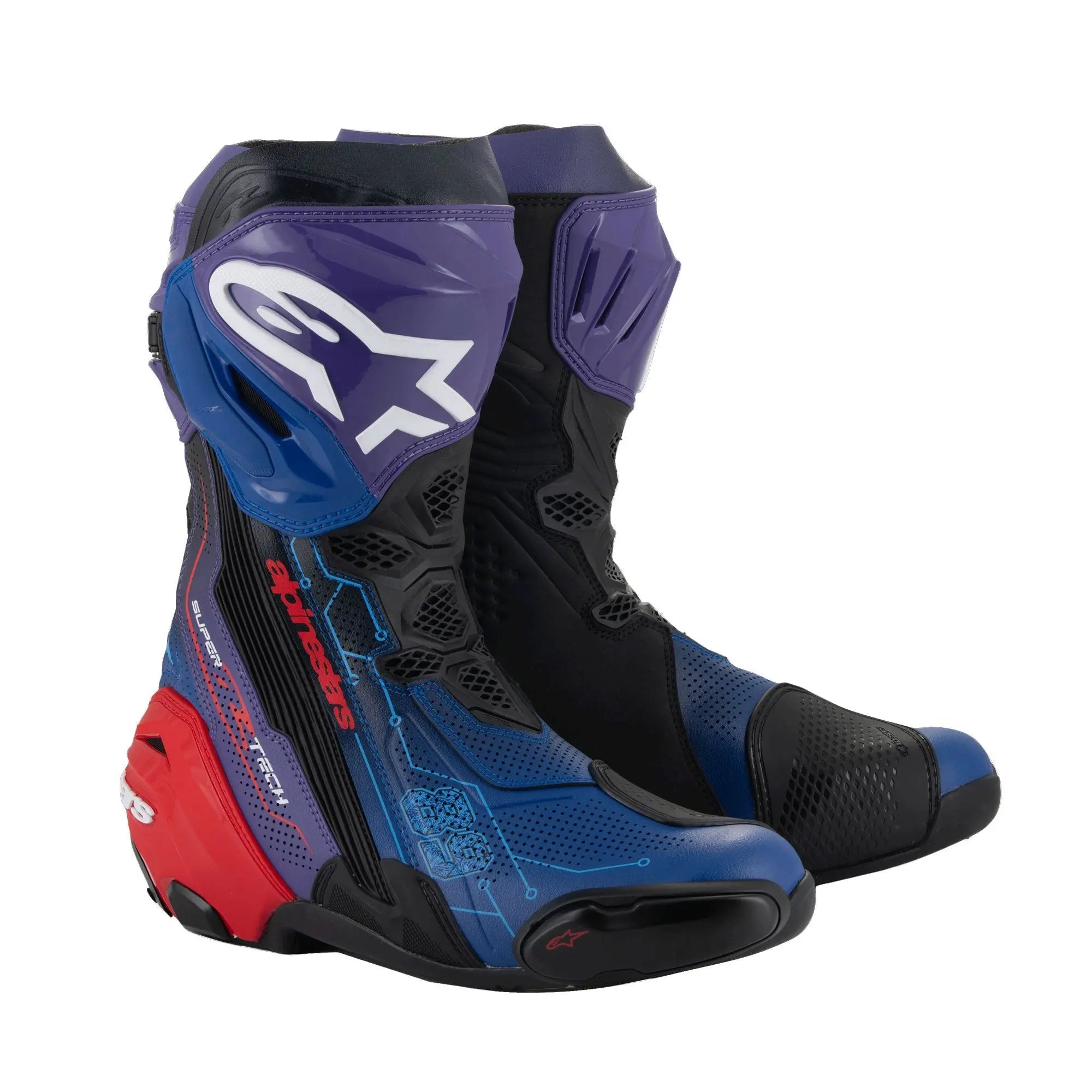 Alpinestars Supertech R LE Martinator R01 Vented Boots Blue / Purple / Red / Black  - FREE UK Shipping, FREE 365 Day Returns | Moto Central