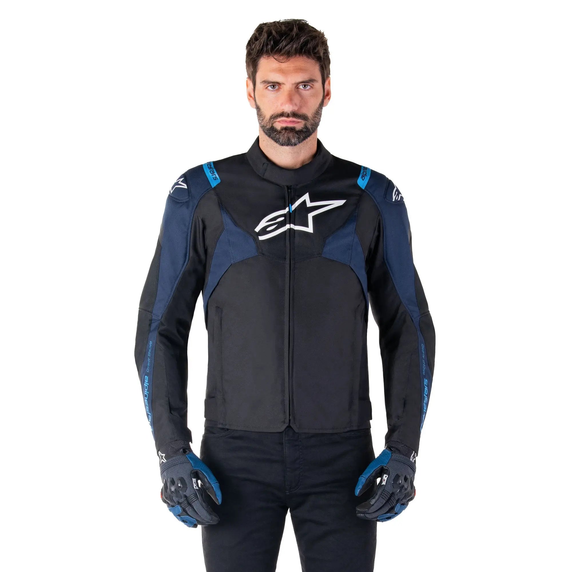 Alpinestars T-Jaws V4 Waterproof Textile Jacket Black / Dark Blue / Blithe Blue  - FREE UK Shipping, FREE 365 Day Returns | Moto Central