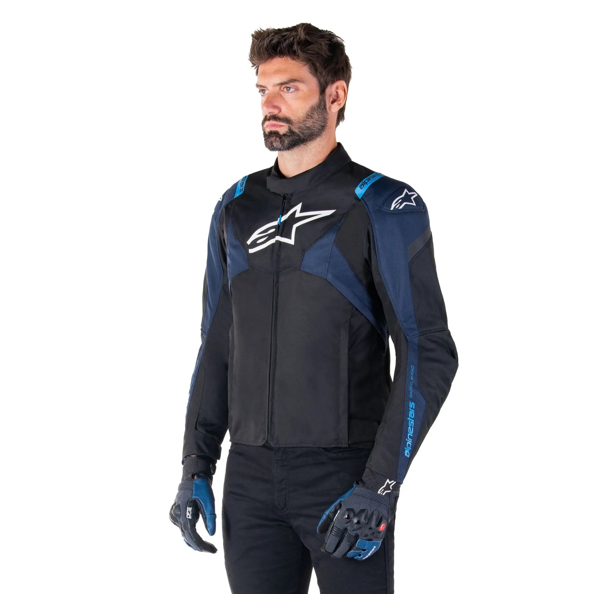 Alpinestars T-Jaws V4 Waterproof Textile Jacket Black / Dark Blue / Blithe Blue  - FREE UK Shipping, FREE 365 Day Returns | Moto Central