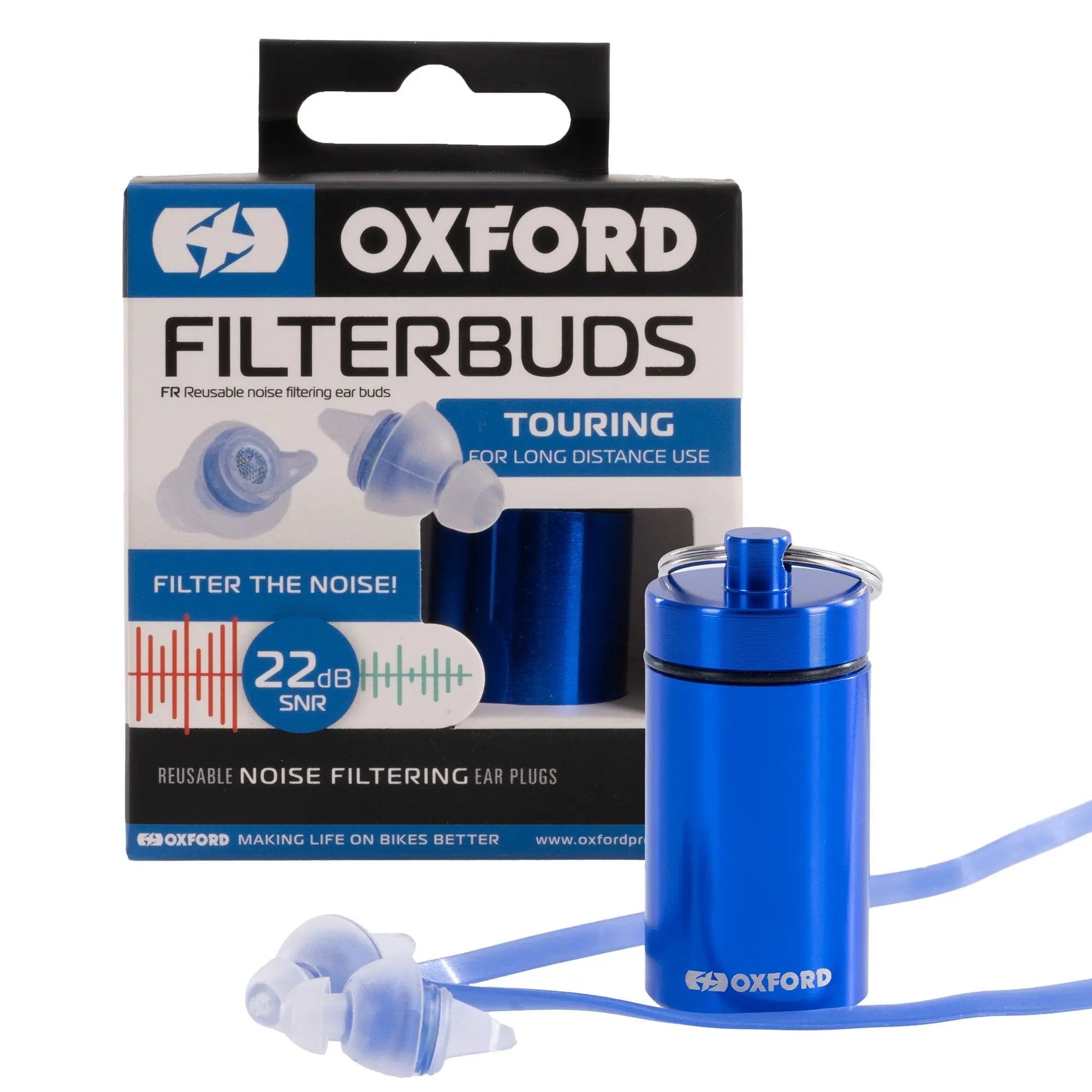 Oxford FilterBuds Touring 22 SNR Ear Buds Clear / Blue  - FREE UK Shipping, FREE 365 Day Returns | Moto Central