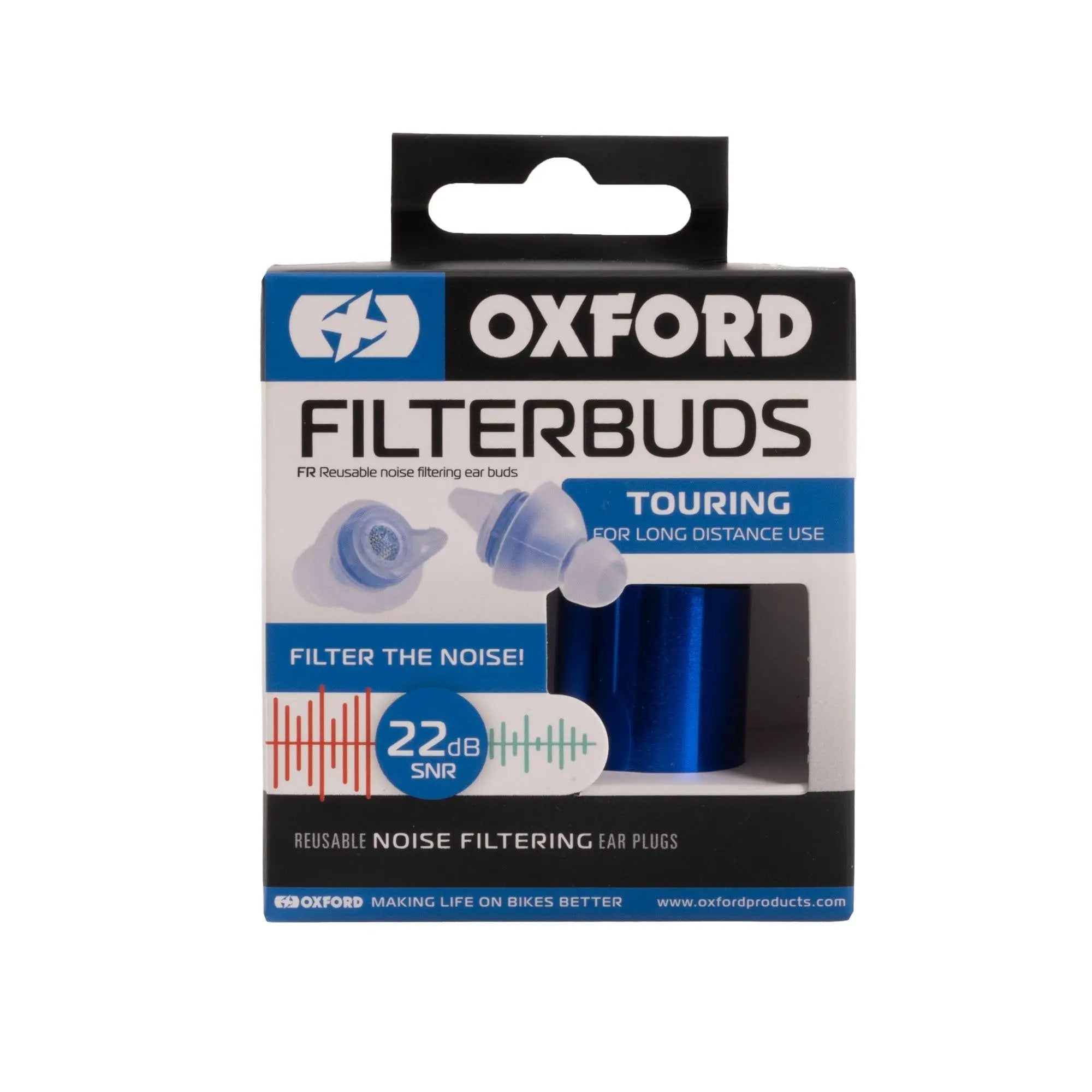 Oxford FilterBuds Touring 22 SNR Ear Buds Clear / Blue  - FREE UK Shipping, FREE 365 Day Returns | Moto Central