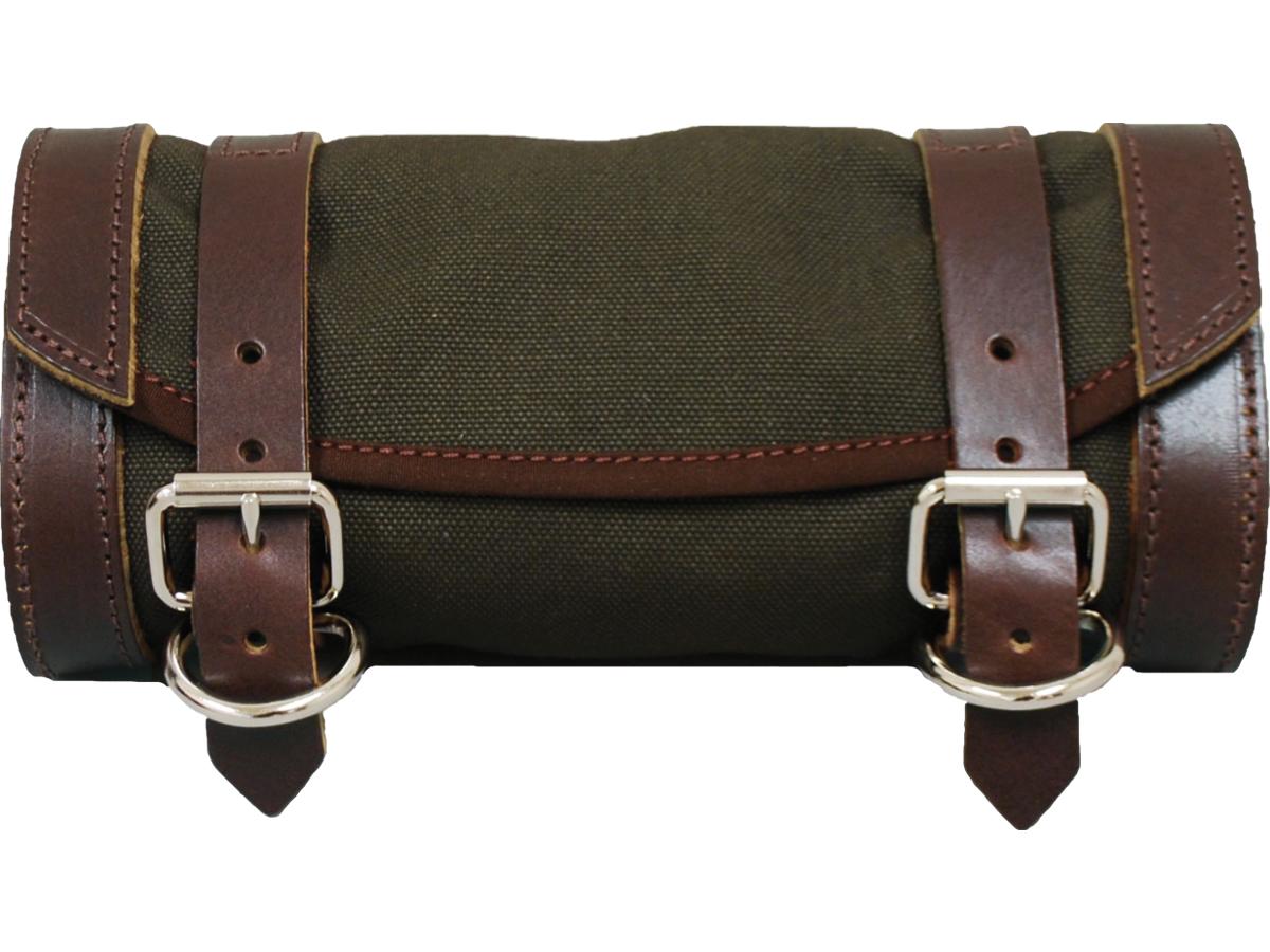 La Rosa Design Universal Front Fork Canvas Tool Bag Green Army With Brown Straps - FREE UK Shipping, FREE 365 Day Returns | Moto Central