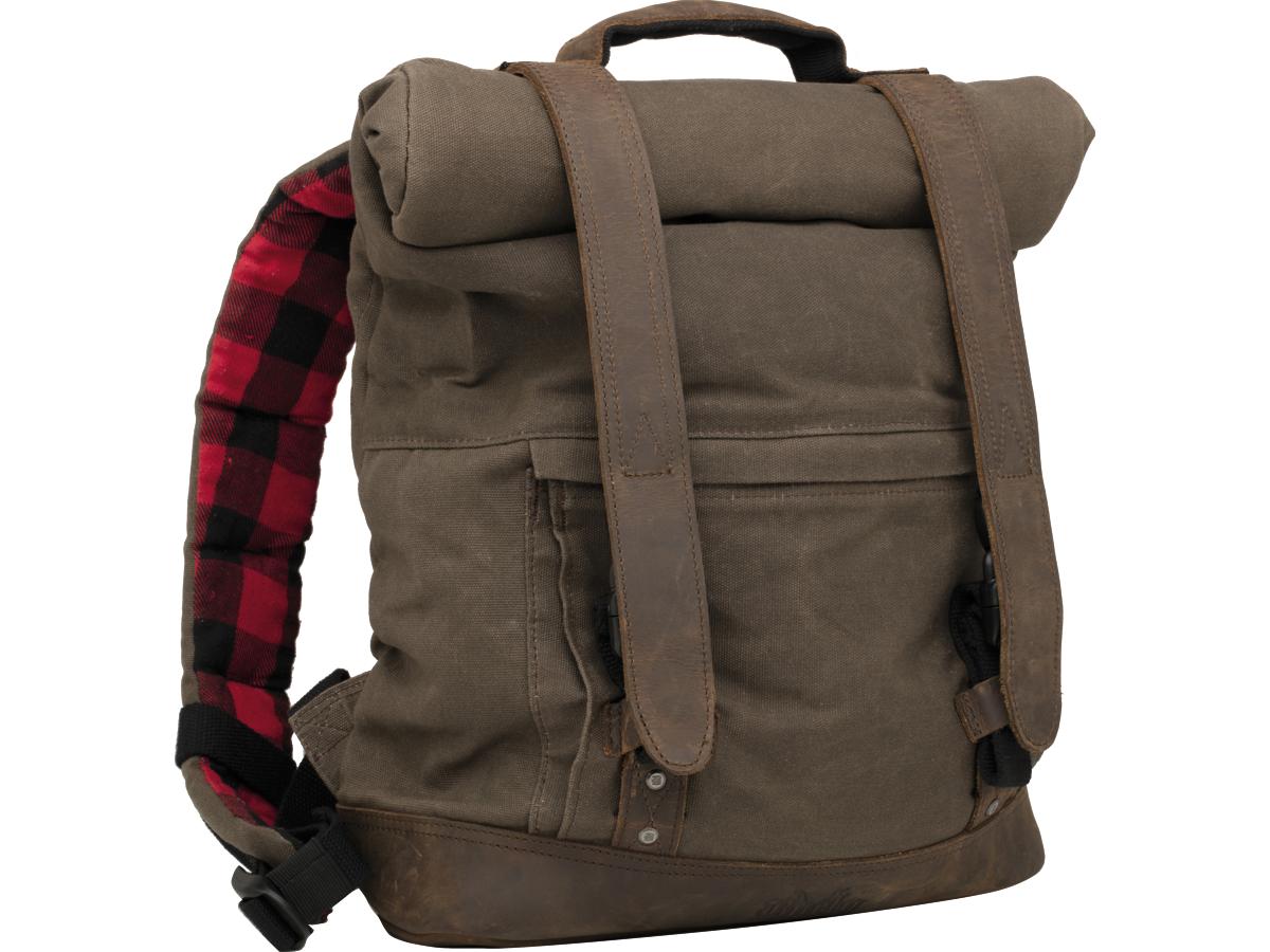 Burly Voyager Luggage Made Of Wet Waxed UV-Treated Cotton Leather Paneling Back Pack Dark Oak