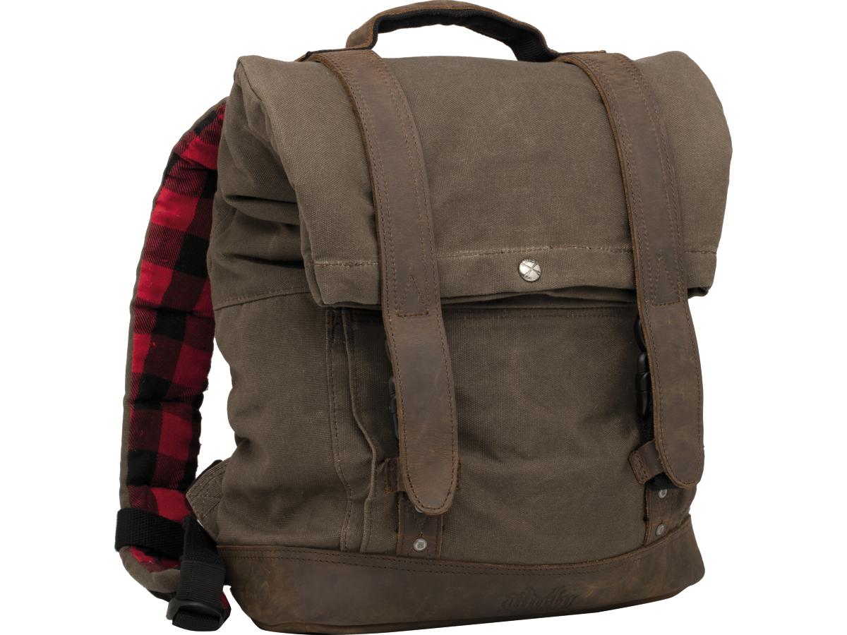 Burly Voyager Luggage Made Of Wet Waxed UV-Treated Cotton Leather Paneling Back Pack Dark Oak