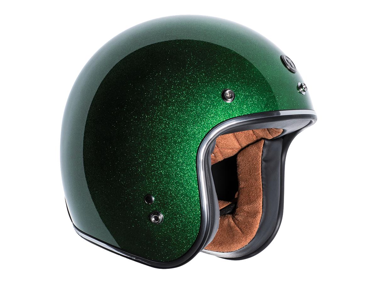 Torc T-50 ECE Retro Jet Helmet Limecycle Green Mega Flake