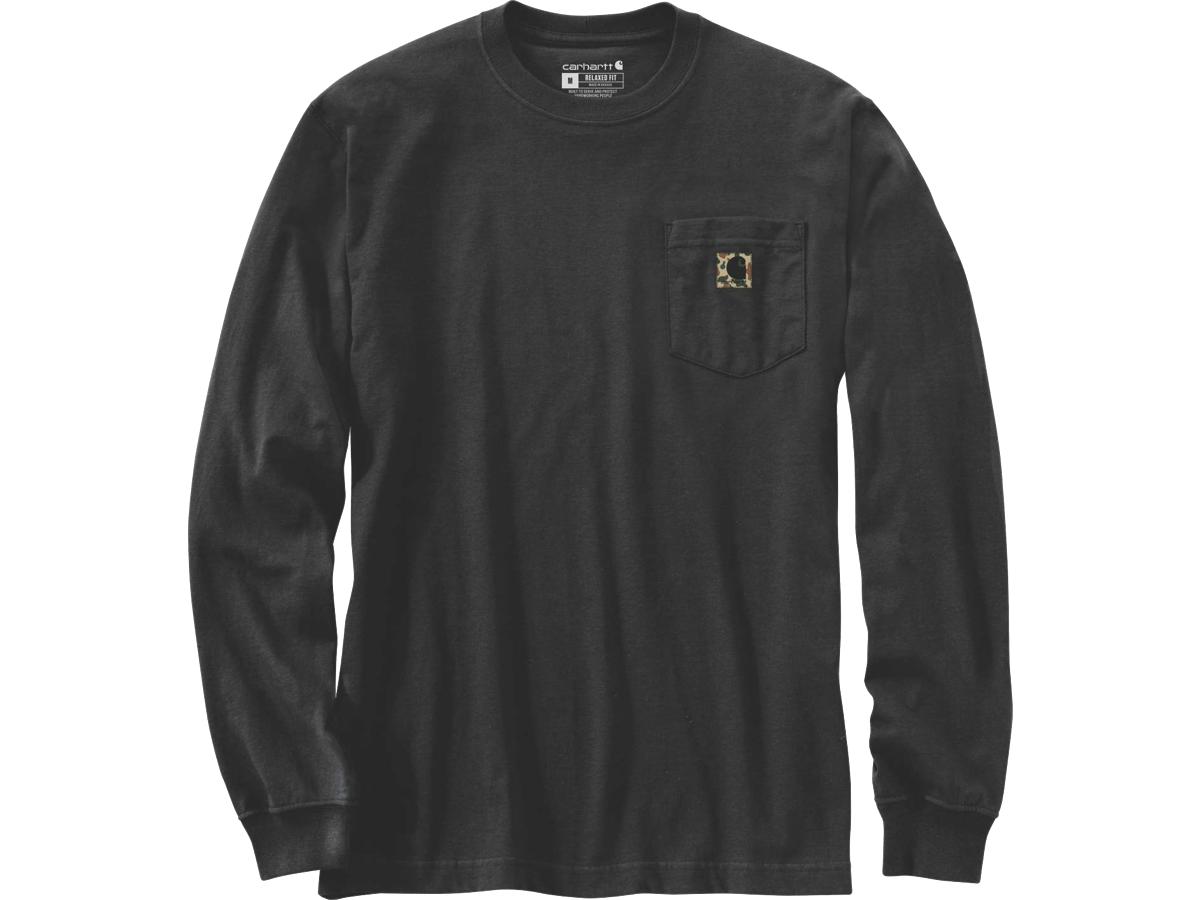 Carhartt Relaxed Fit Heavyweight Long Sleeves Pocket Camo C Graphic Shirt Black