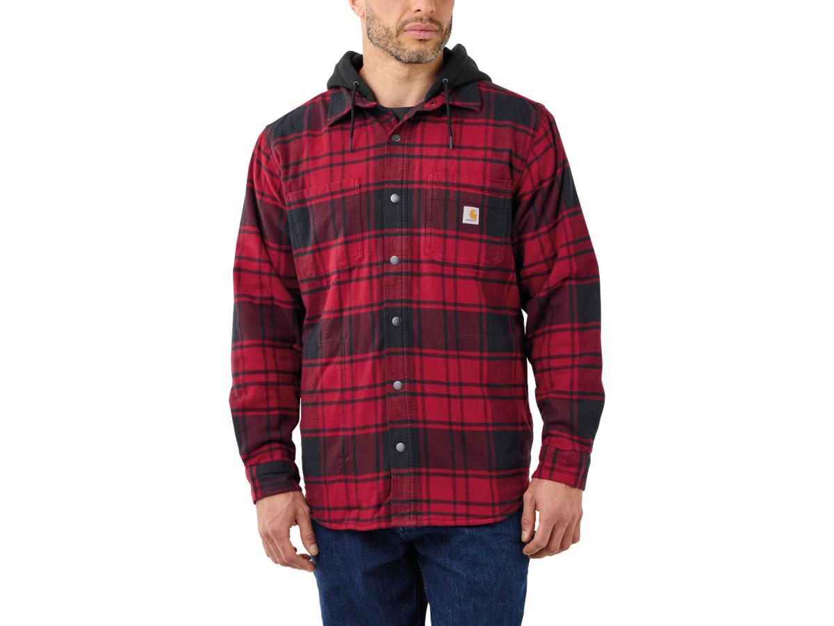 Carhartt Rugged Flex Relaxed Fit Flannel Fleece-Lined Hooded Shirt Jacket Oxblood