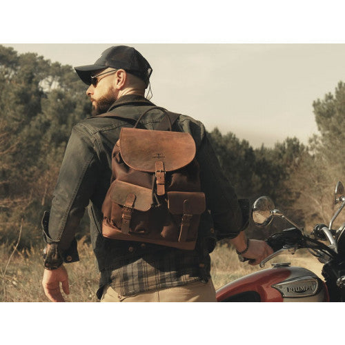 Longride Waxed Canvas Backpack Brown - 12.4 Liters - FREE UK Shipping, FREE 365 Day Returns | Moto Central