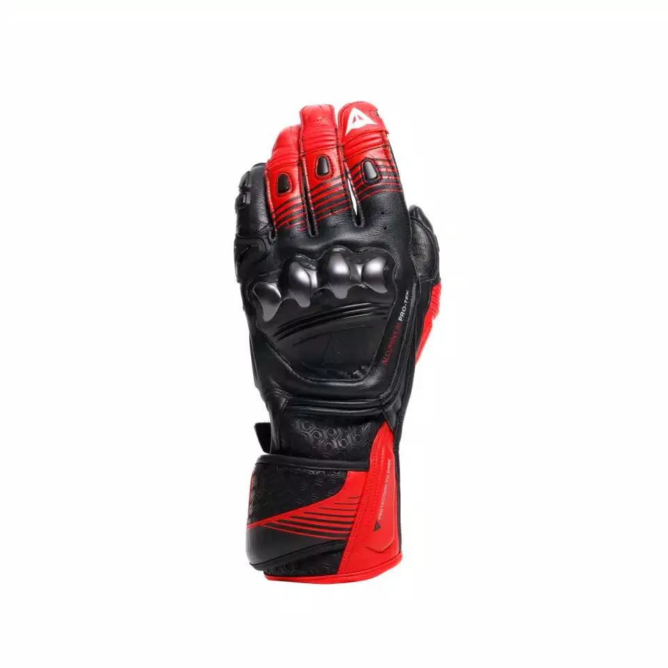 Dainese Fiero Metal Leather Gloves Black / Red Lava / White FREE UK Delivery, FREE 365 Day Returns | Moto Central