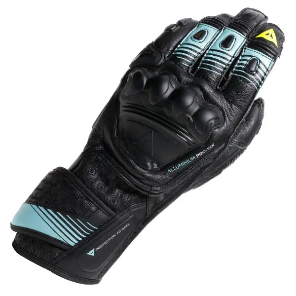 Dainese Fiero Metal Leather Gloves Black / Water / Fluo Yellow FREE UK Delivery, FREE 365 Day Returns | Moto Central