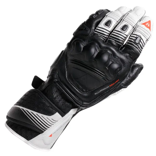 Dainese Fiero Metal Leather Gloves Black / White / Fluo Red FREE UK Delivery, FREE 365 Day Returns | Moto Central