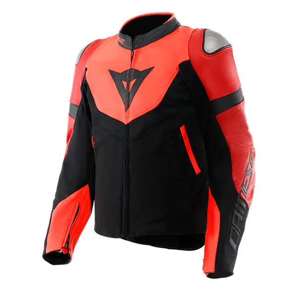 Dainese Iperattiva Leather Jacket Fluo Red / Black FREE UK Delivery, FREE 365 Day Returns | Moto Central