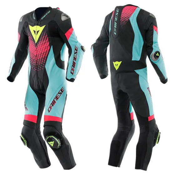 Dainese Laguna Seca 6 Perforated 1 Piece Leather Suit Black / Water Blue / Fuchsia  - FREE UK Shipping, FREE 365 Day Returns | Moto Central