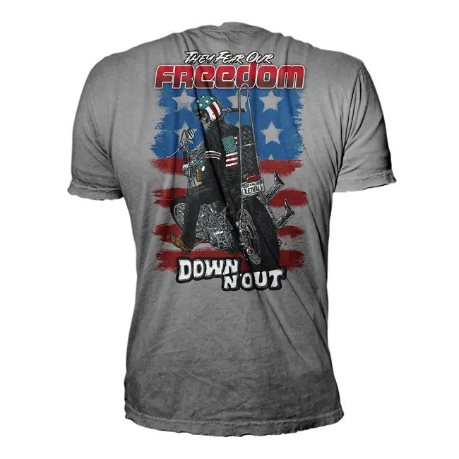 Down-N-Out Freedom Rider T-Shirt American Flag Grey  - FREE UK Shipping, FREE 365 Day Returns | Moto Central