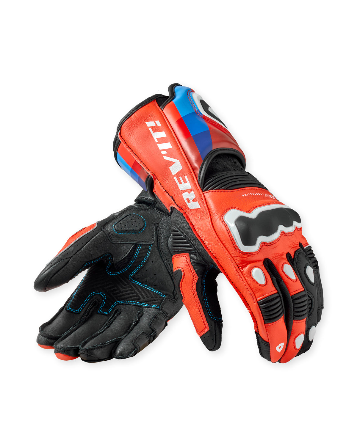 Revit Quantum 3 Leather / Textile Gloves Neon Red / Blue FREE UK Delivery, FREE 365 Day Returns - Moto Central