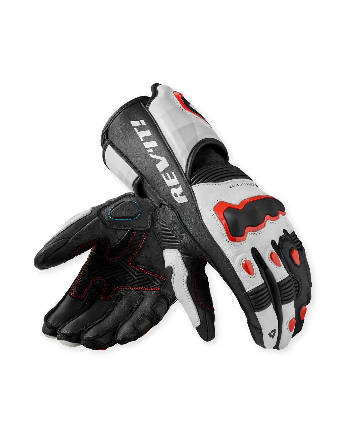 Revit Quantum 3 Leather / Textile Gloves White / Neon Red FREE UK Delivery, FREE 365 Day Returns - Moto Central