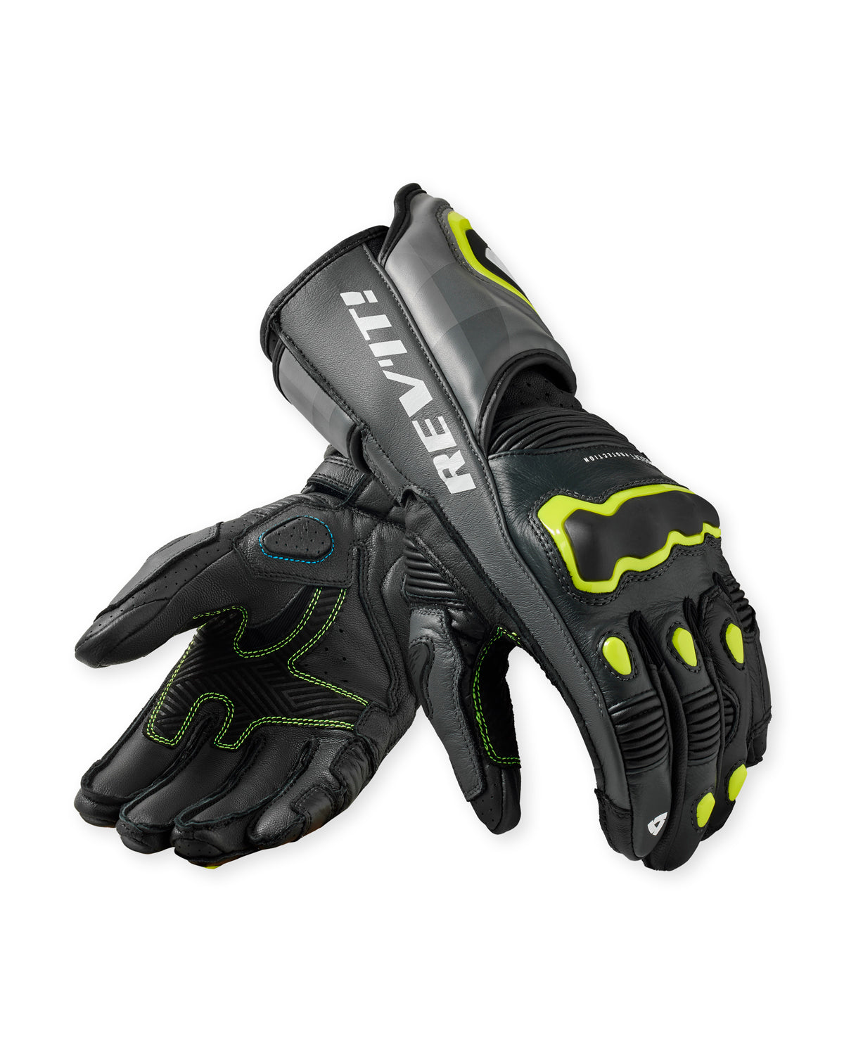 Revit Quantum 3 Leather / Textile Gloves Grey / Neon Yellow FREE UK Delivery, FREE 365 Day Returns - Moto Central