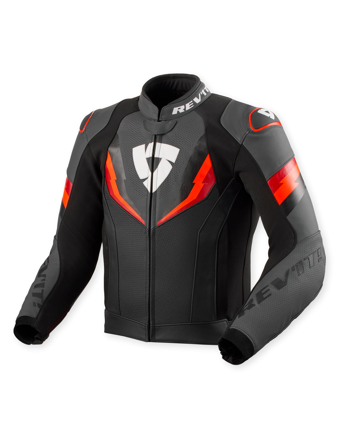 Revit Quantum 3 Leather Jacket Black / Neon Red FREE UK Delivery, FREE 365 Day Returns - Moto Central