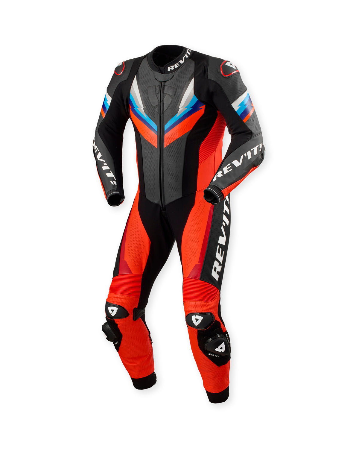 Revit Quantum 3 One Piece Leather Suit Neon Red / Black FREE UK Delivery, FREE 365 Day Returns - Moto Central