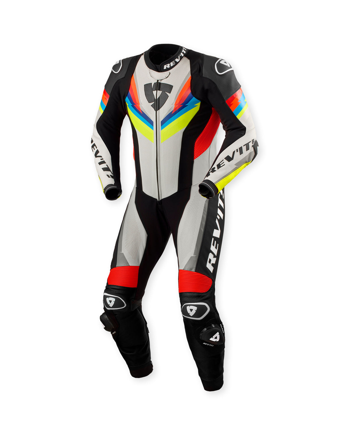 Revit Quantum 3 One Piece Leather Suit Light Grey / Neon Yellow FREE UK Delivery, FREE 365 Day Returns - Moto Central