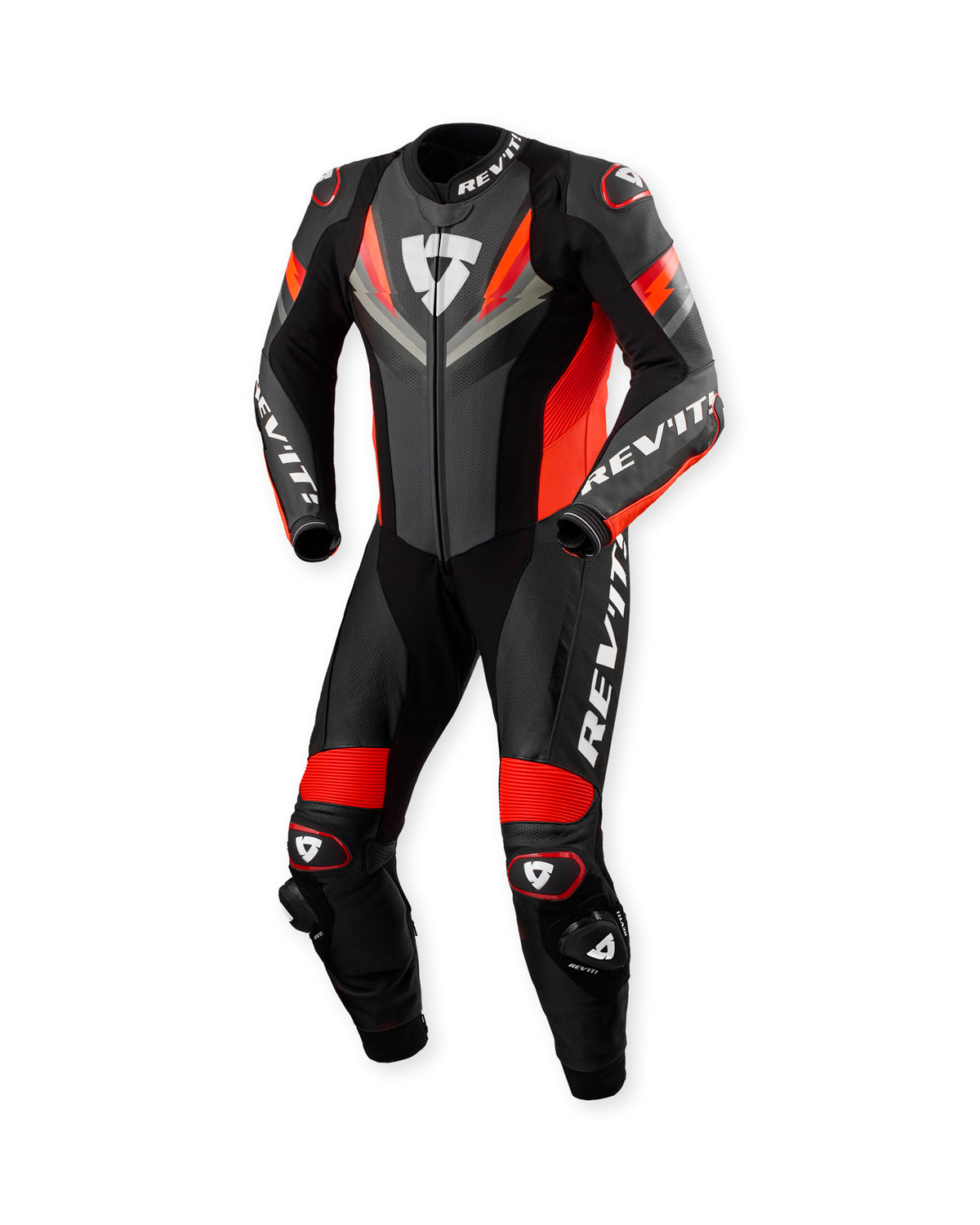 Revit Quantum 3 One Piece Leather Suit Anthracite / Neon Red FREE UK Delivery, FREE 365 Day Returns - Moto Central