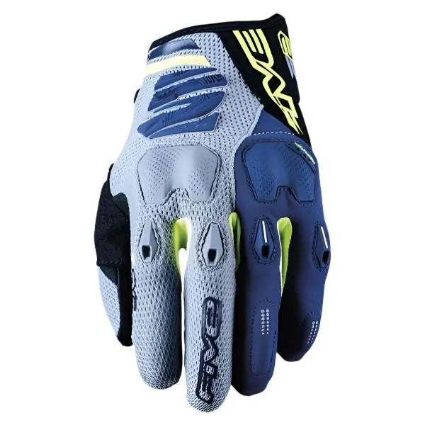 Five E2 Textile Gloves Grey / Fluo Yellow - FREE UK Shipping, FREE 365 Day Returns | Moto Central