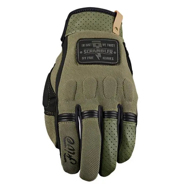 Five Scrambler Textile Gloves Khaki / Black - FREE UK Shipping, FREE 365 Day Returns | Moto Central