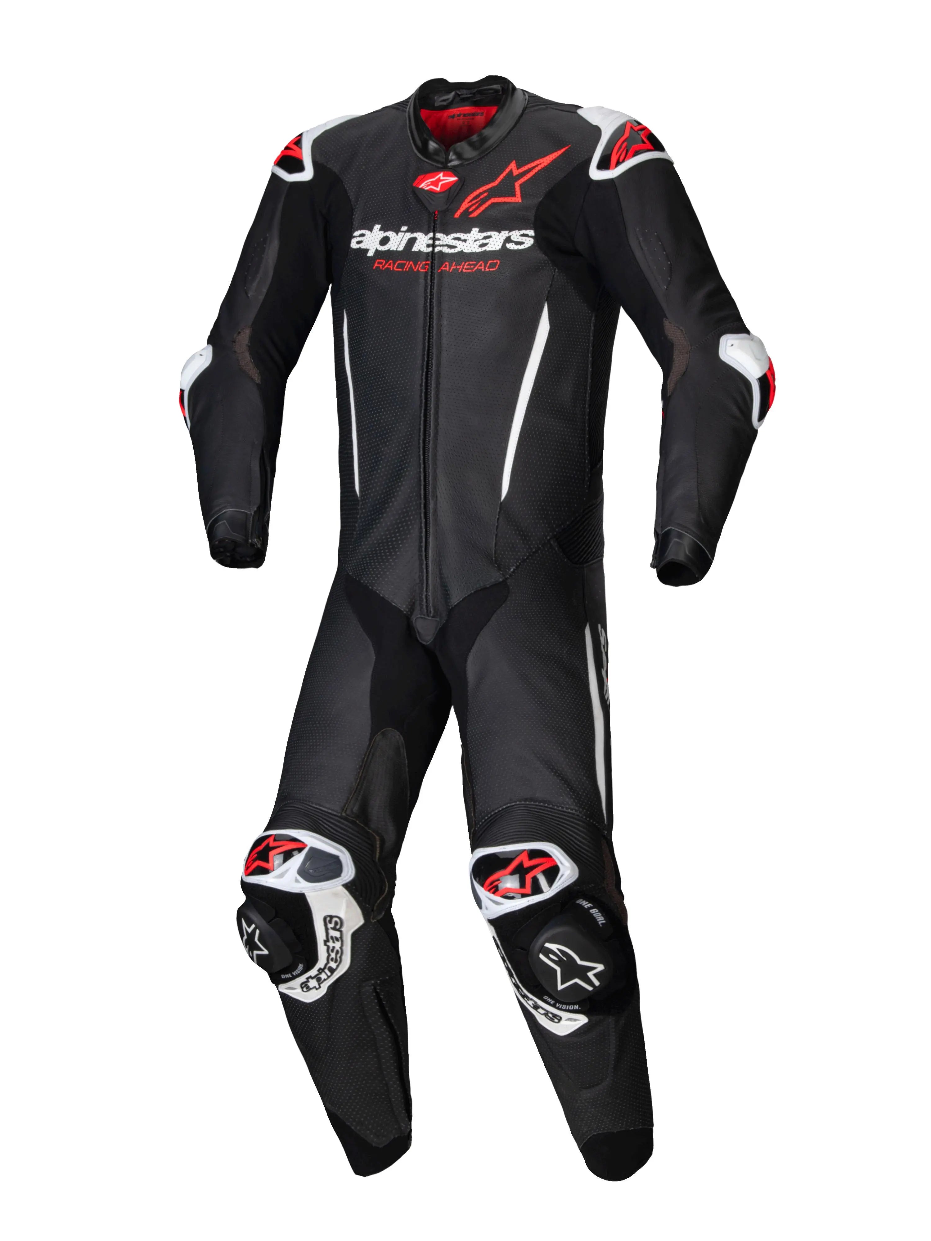 Alpinestars GP-R7 One Piece Leather Suit Black / White / Fluo Red  - FREE UK Shipping, FREE 365 Day Returns | Moto Central