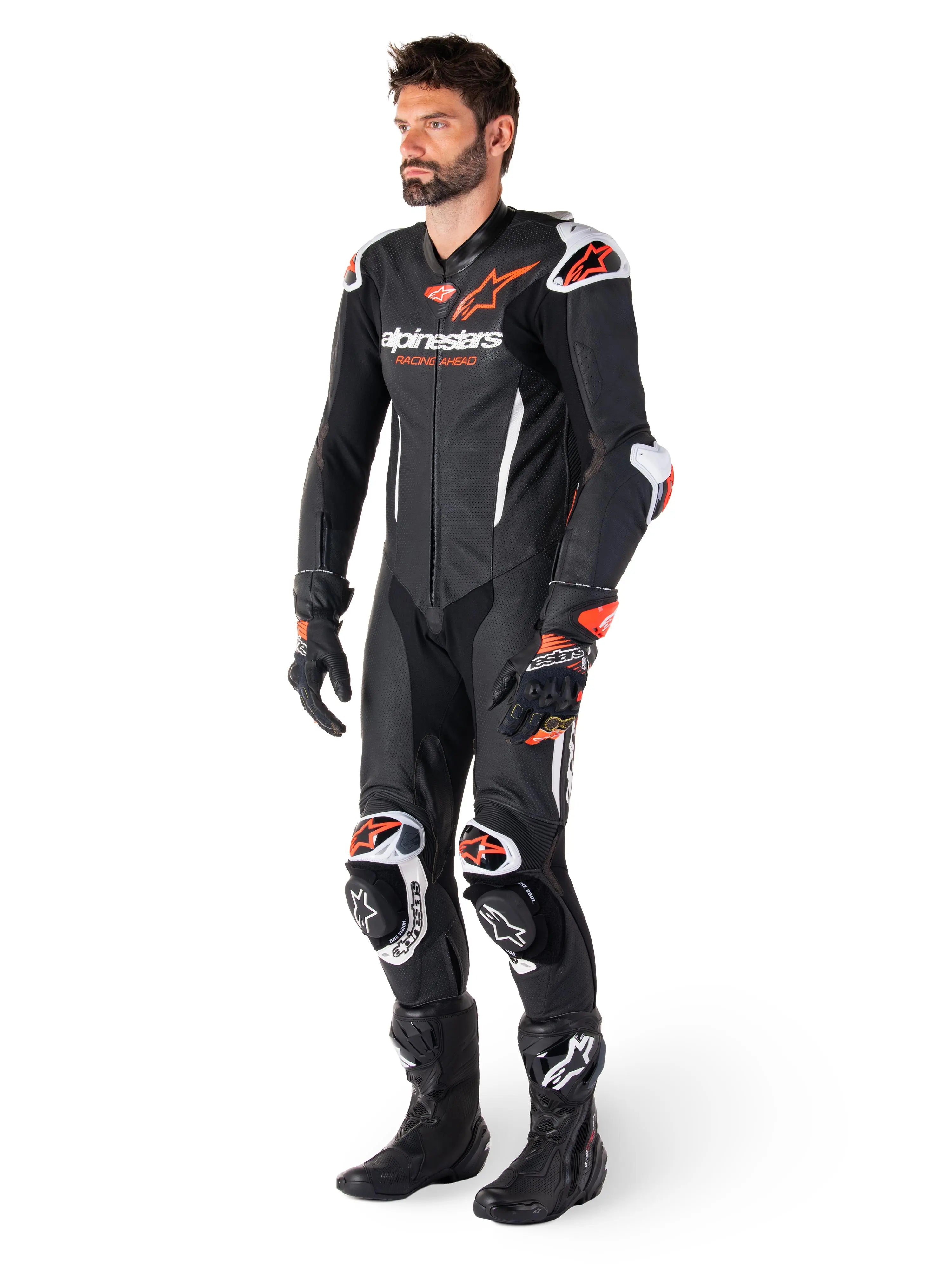 Alpinestars GP-R7 One Piece Leather Suit Black / White / Fluo Red  - FREE UK Shipping, FREE 365 Day Returns | Moto Central