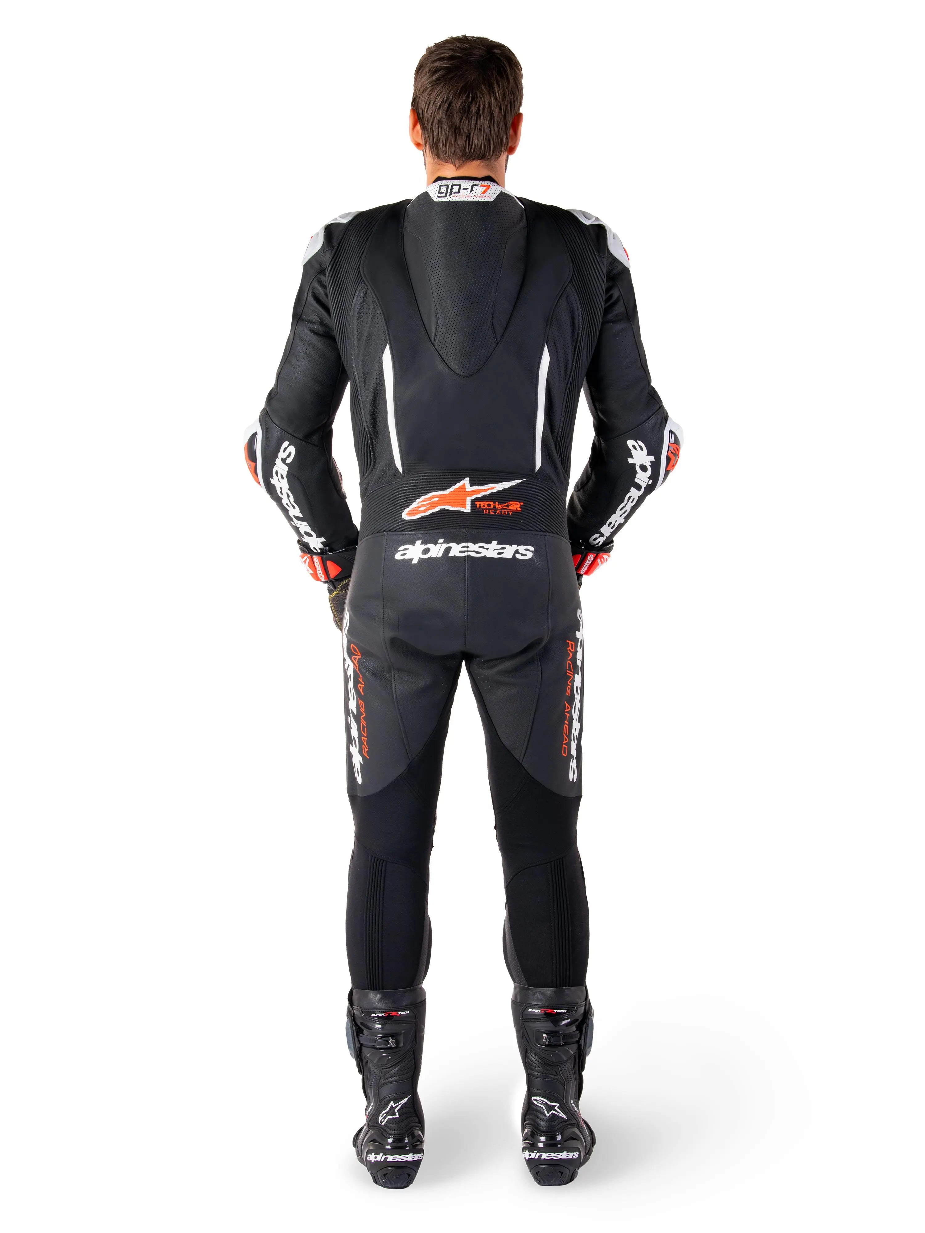 Alpinestars GP-R7 One Piece Leather Suit Black / White / Fluo Red  - FREE UK Shipping, FREE 365 Day Returns | Moto Central