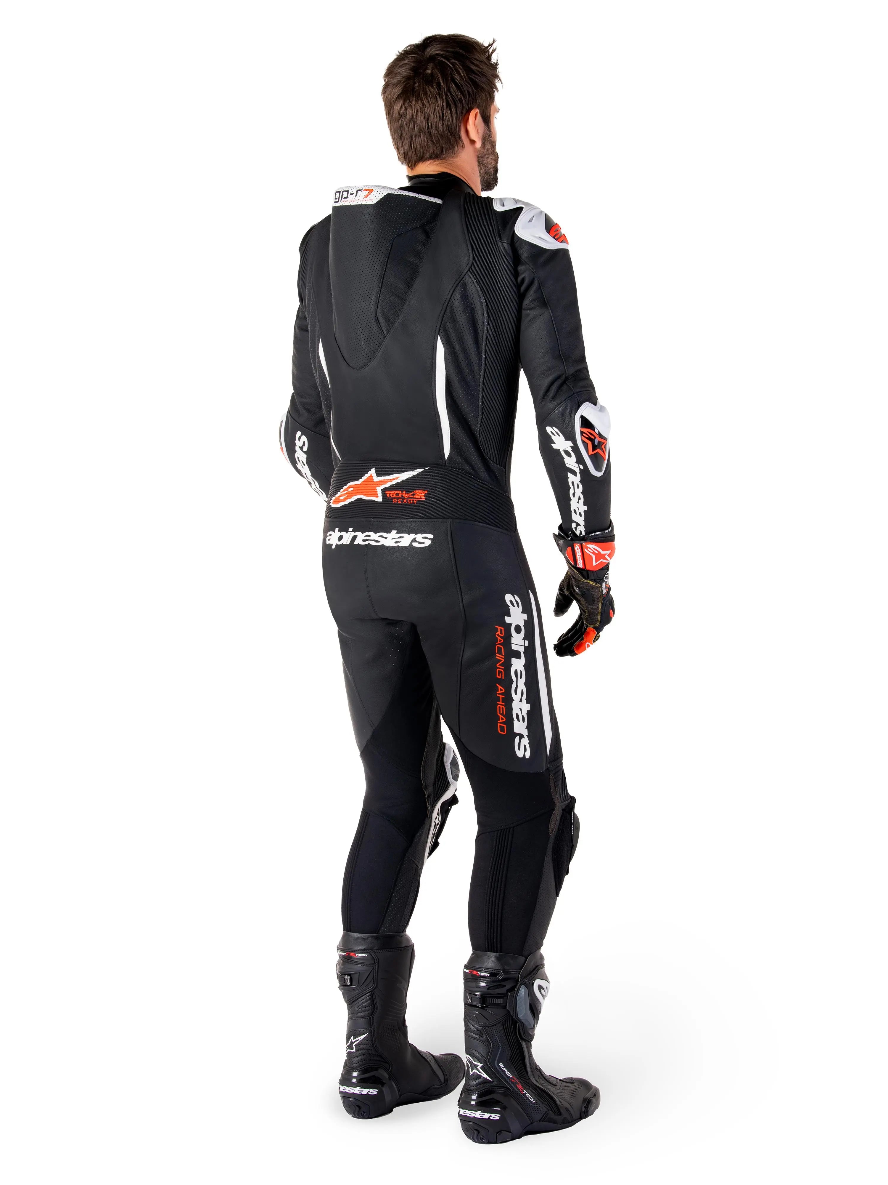 Alpinestars GP-R7 One Piece Leather Suit Black / White / Fluo Red  - FREE UK Shipping, FREE 365 Day Returns | Moto Central