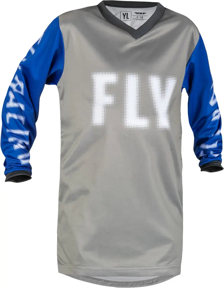 Fly Racing F-16 Youth MX Jersey Grey / Blue  - FREE UK Delivery, FREE 365 Day Returns | Moto Central