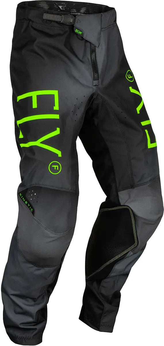 Fly Racing Kinetic Boa Prodigy Youth MX Trouser Charcoal / Green - FREE UK Delivery, FREE 365 Day Returns | Moto Central