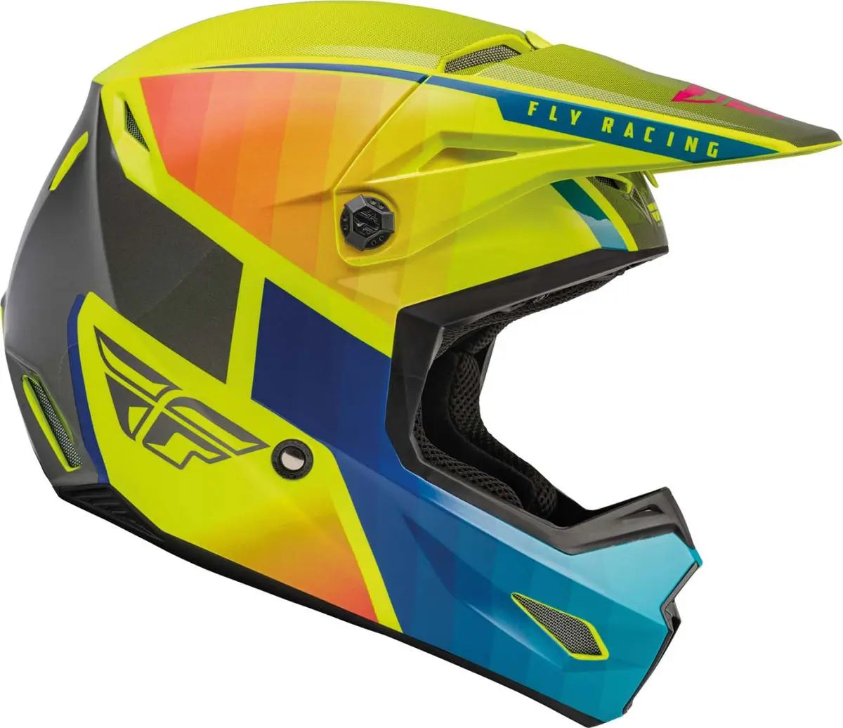 Fly Racing Kinetic Drift ECE Helmet Blue / Fluo Yellow / Charcoal - FREE UK Delivery, FREE 365 Day Returns | Moto Central