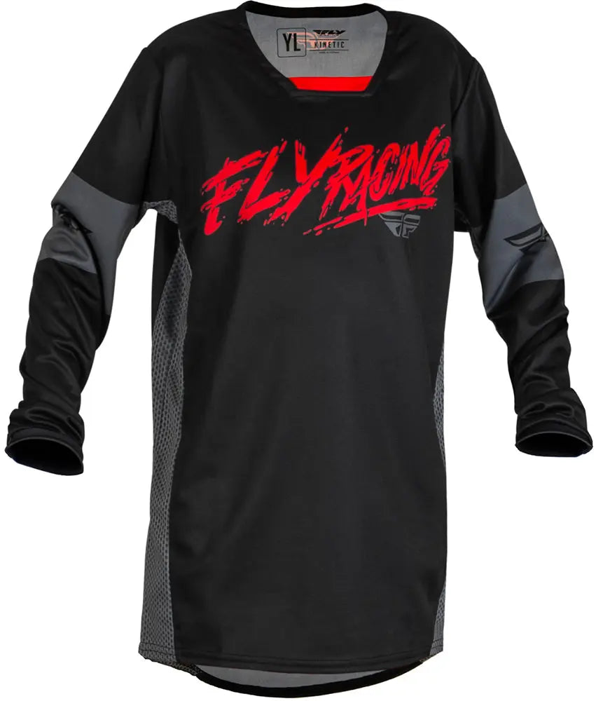 Fly Racing Kinetic Khaos Youth MX Jersey Black / Red / Grey  - FREE UK Delivery, FREE 365 Day Returns | Moto Central