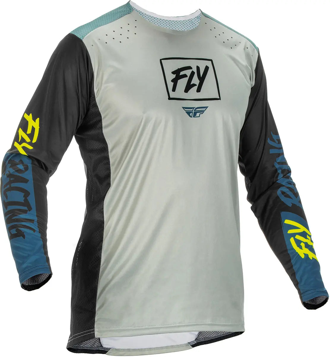 Fly Racing Lite MX Jersey Grey / Teal / Fluo Yellow - FREE UK Shipping, FREE 365 Day Returns | Moto Central