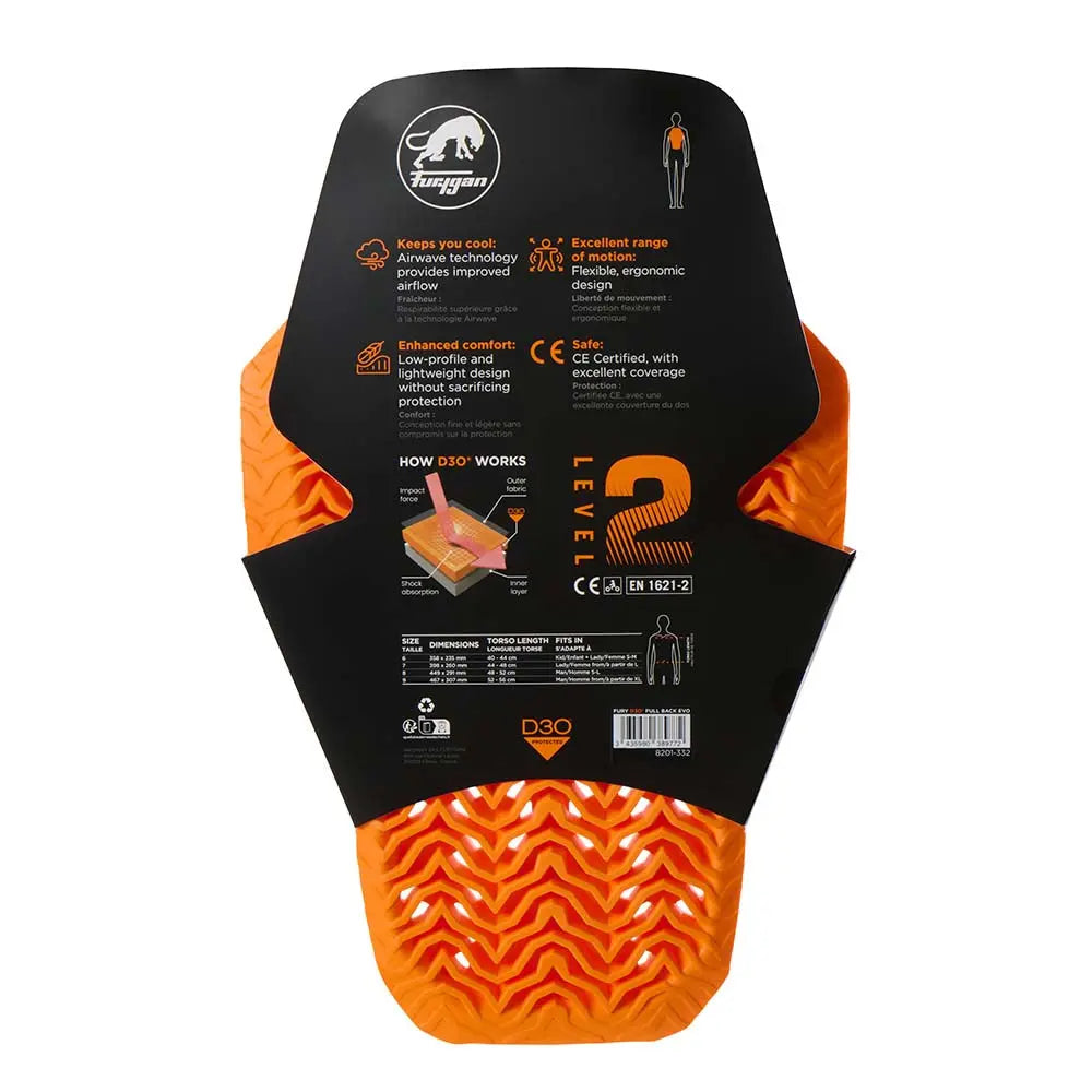 Furygan D3O Evo 2 Full Back Protector Orange - FREE UK Shipping, FREE 365 Day Returns | Moto Central