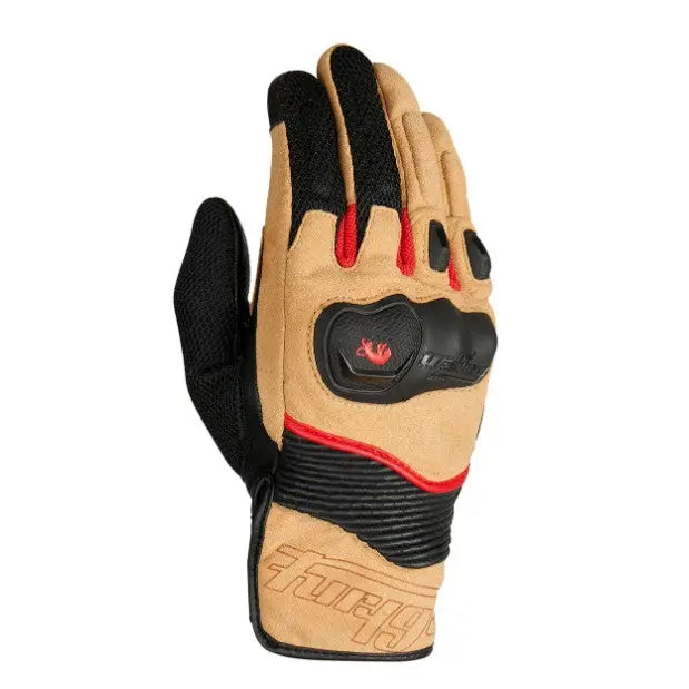 Furygan Dust D3O Textile Gloves Sand / Black / Red  - FREE UK Shipping, FREE 365 Day Returns | Moto Central