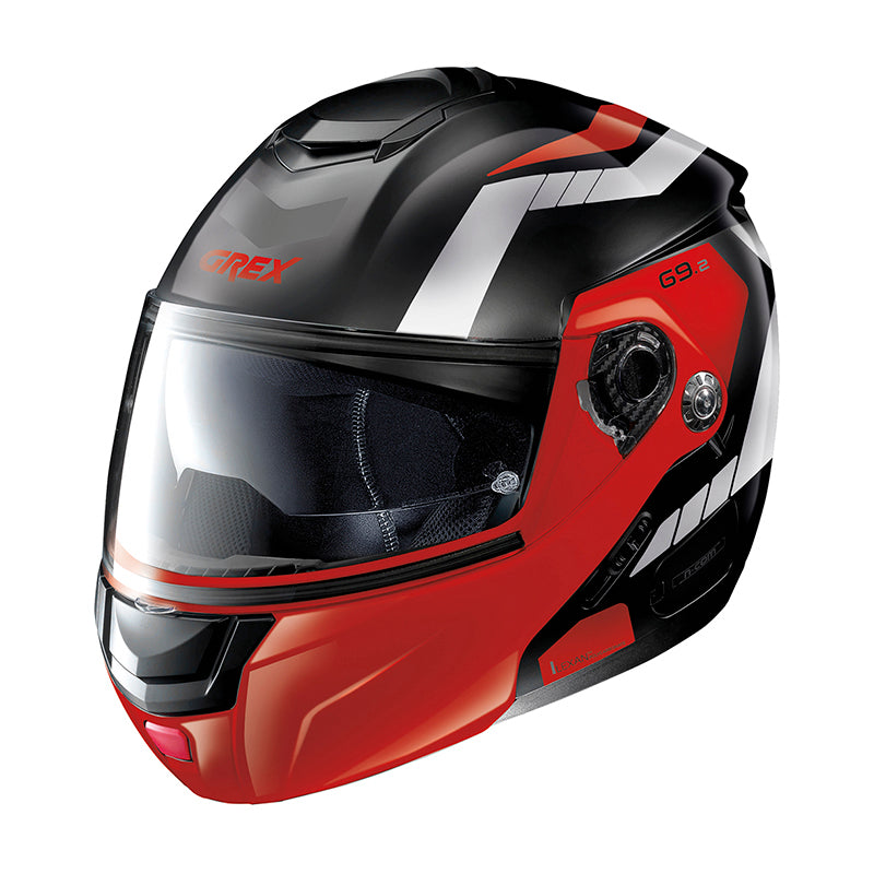 Grex G9.2 Steadfast N-Com Modular Flip-Up Helmet Metal Black / Red - FREE UK Shipping, FREE 365 Day Returns | Moto Central