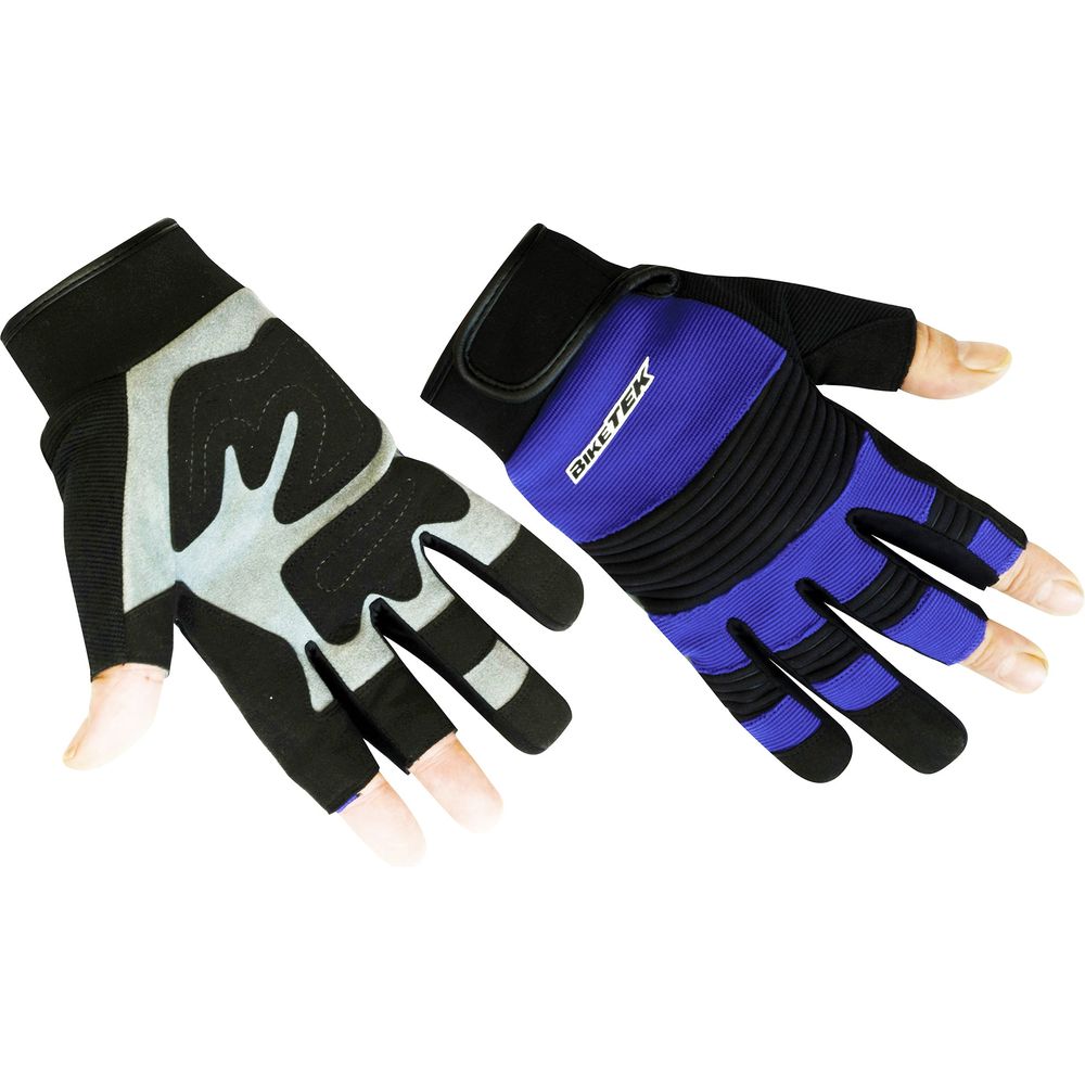 BikeTek Open-Finger Mechanics Gloves Blue