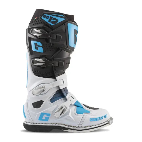 Gaerne SG-12 MX Boots Black / White / Coral Blue - FREE UK Shipping, FREE 365 Day Returns | Moto Central