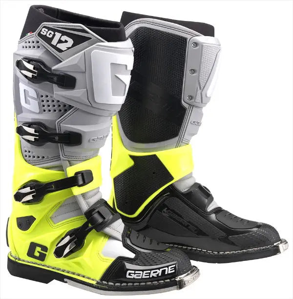 Gaerne SG-12 MX Boots Grey / Yellow / Black - FREE UK Shipping, FREE 365 Day Returns | Moto Central