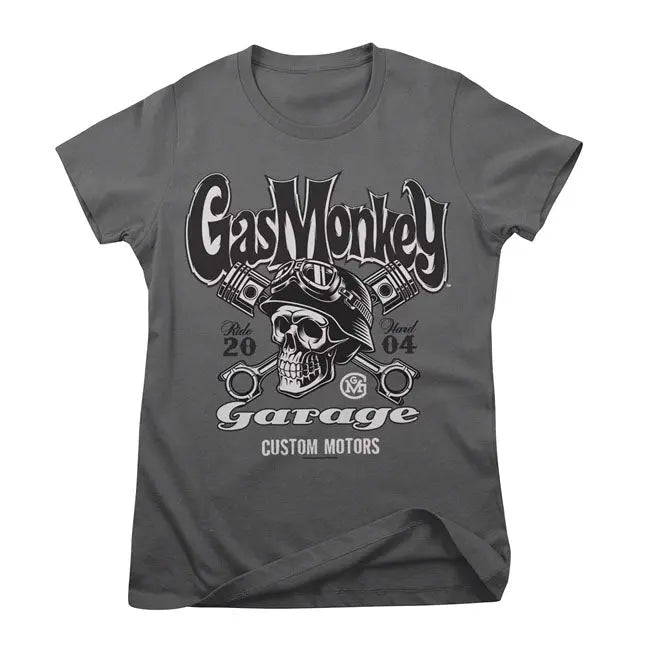 Gas Monkeys Garage Custom Motors Skull Female T-Shirt Dark Grey  - FREE UK Shipping, FREE 365 Day Returns | Moto Central