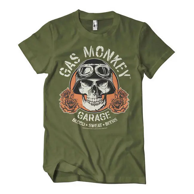 Gas Monkeys Garage Skull T-Shirt Olive  - FREE UK Shipping, FREE 365 Day Returns | Moto Central