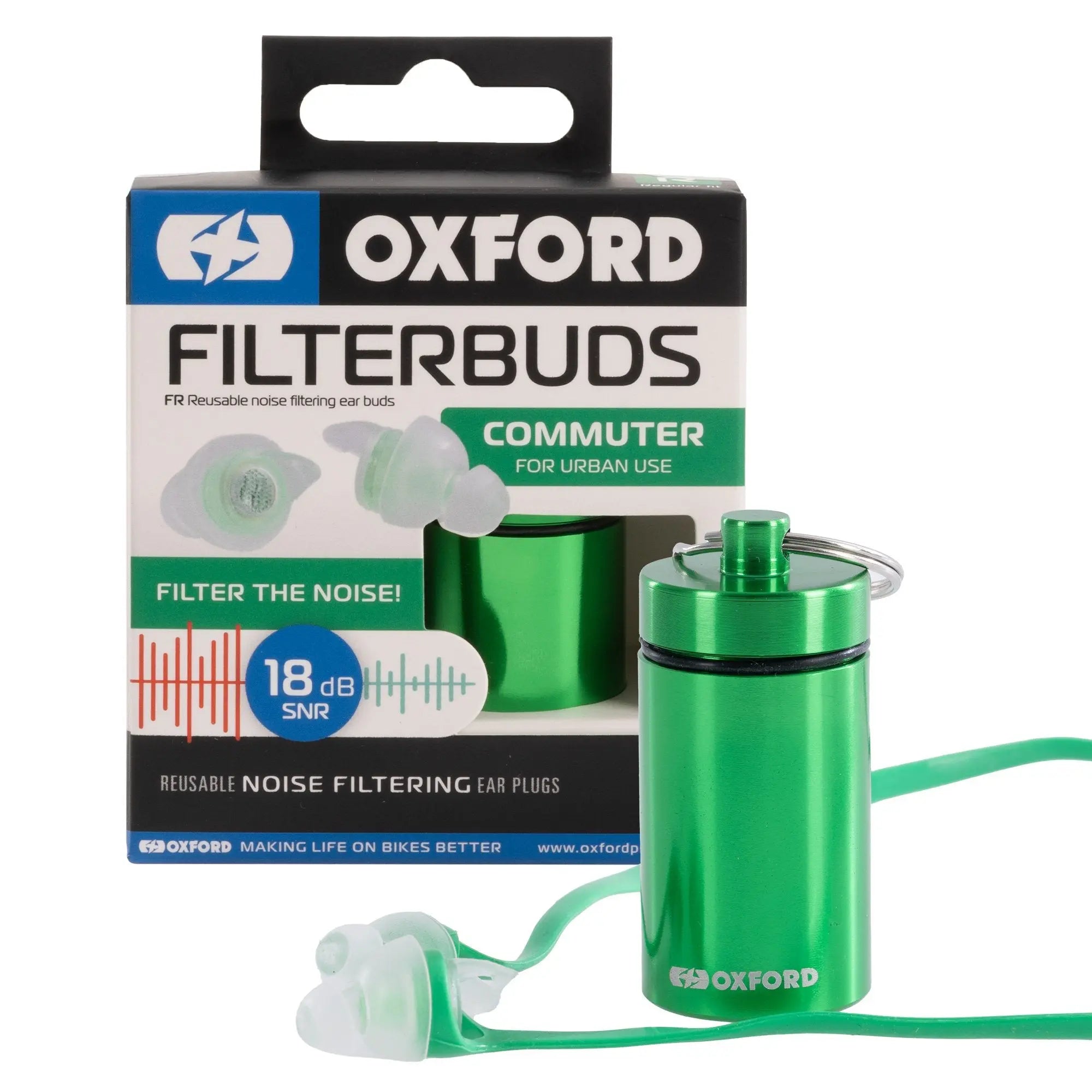 Oxford FilterBuds Commuter 18 SNR Ear Buds Clear / Green  - FREE UK Shipping, FREE 365 Day Returns | Moto Central