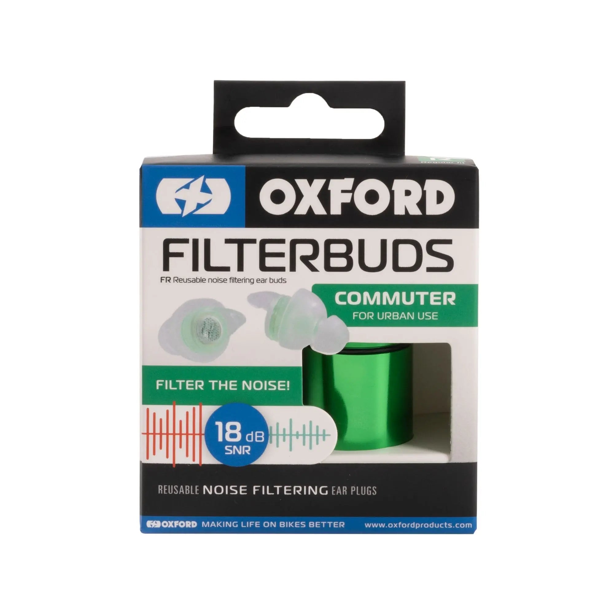 Oxford FilterBuds Commuter 18 SNR Ear Buds Clear / Green  - FREE UK Shipping, FREE 365 Day Returns | Moto Central