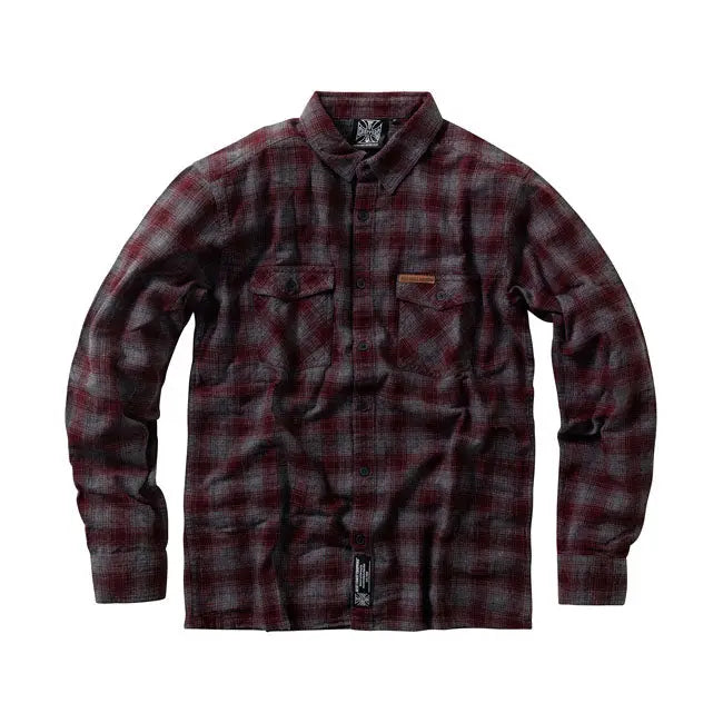 West Coast Choppers Rigid Flannel Shirt Burgundy / Grey  - FREE UK Shipping, FREE 365 Day Returns | Moto Central